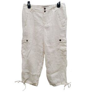 Caribbean Joe Women's White 100%‎ Linen Casual Vacation Cargo Crop Pants Size 8